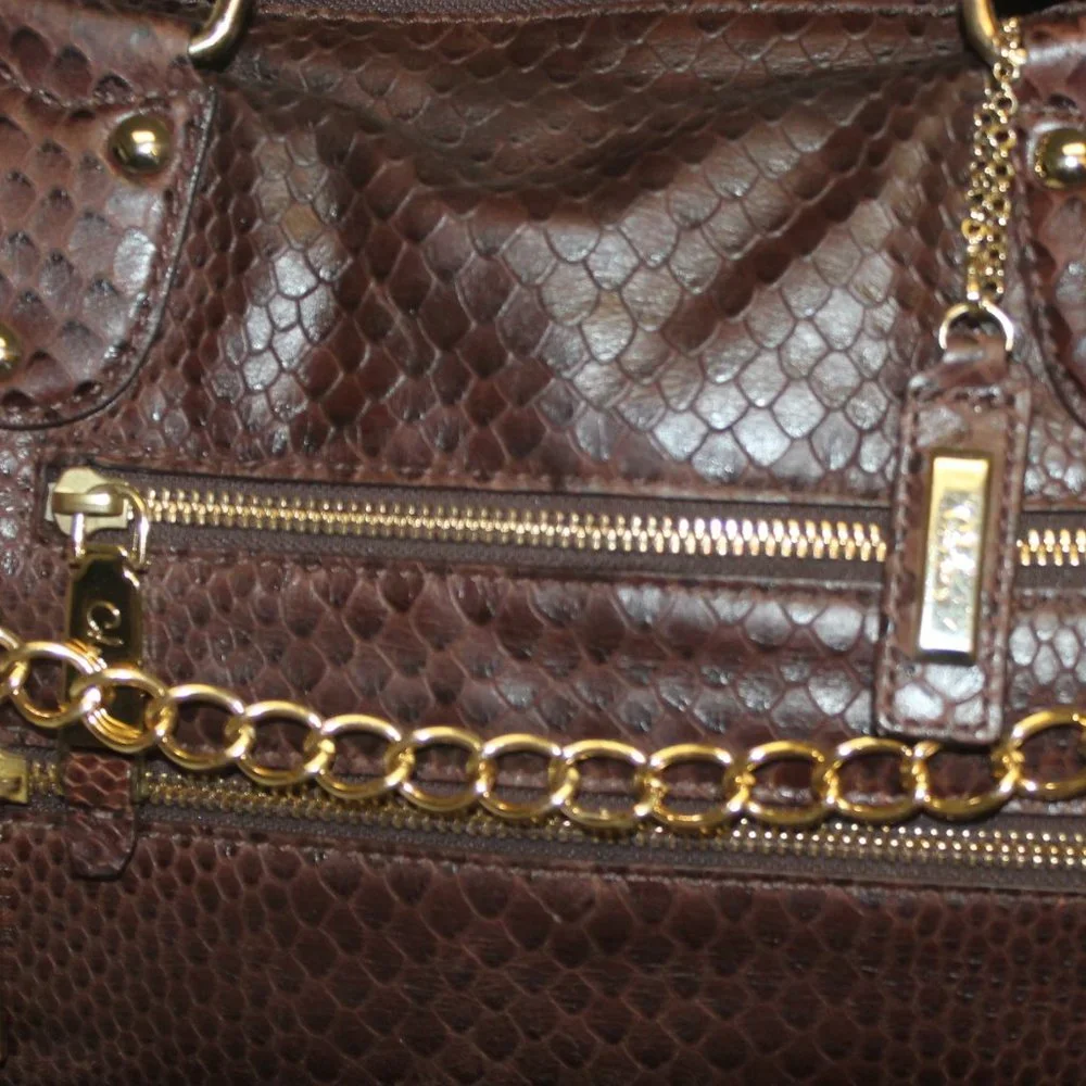 Cole Haan Brown Leather Tote with Gold Chain Detail